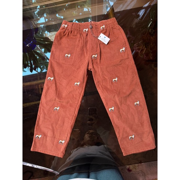 Pink Chicken Other - Blue Rooster Kid's Rust Brown Corduroy Dog Embroidered Pants Australian Shepard